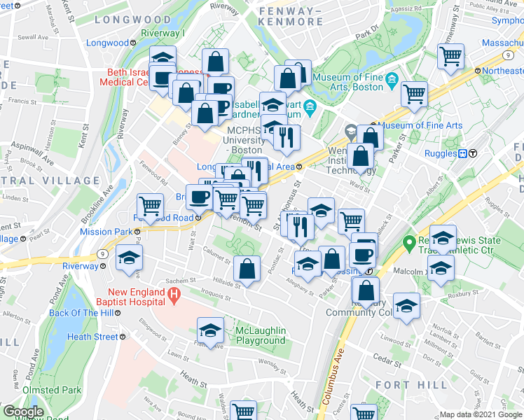 map of restaurants, bars, coffee shops, grocery stores, and more near 31 Worthington Street in Boston