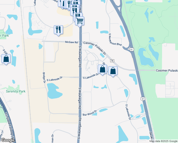 map of restaurants, bars, coffee shops, grocery stores, and more near 1440 South White Oak Drive in Waukegan