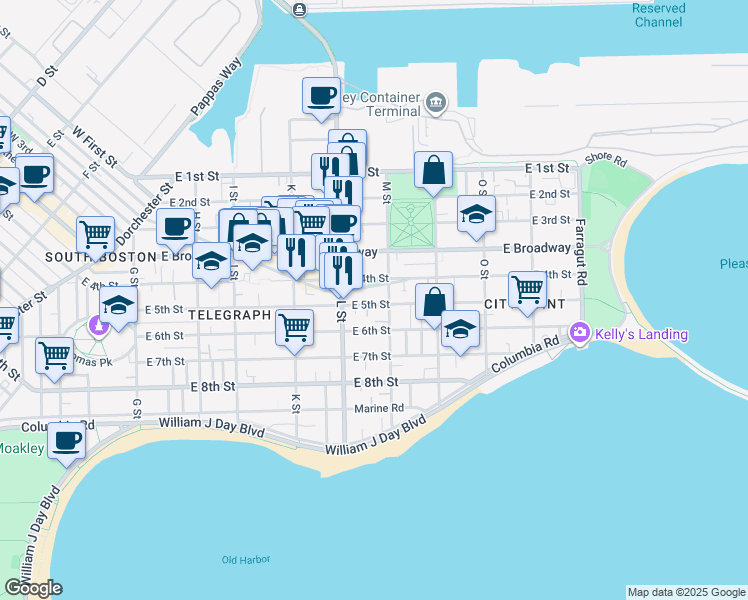 map of restaurants, bars, coffee shops, grocery stores, and more near 662 East 5th Street in Boston