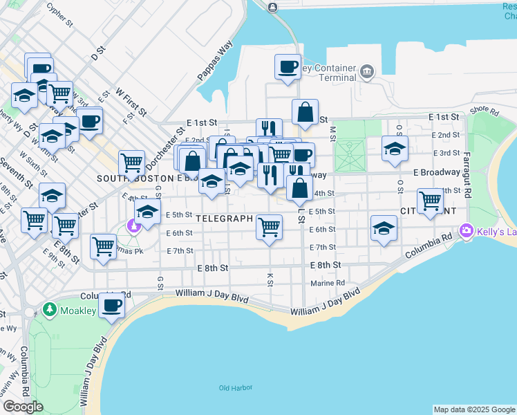 map of restaurants, bars, coffee shops, grocery stores, and more near 657 East 4th Street in Boston