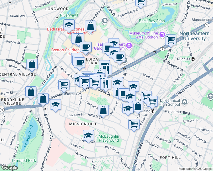 map of restaurants, bars, coffee shops, grocery stores, and more near in Boston