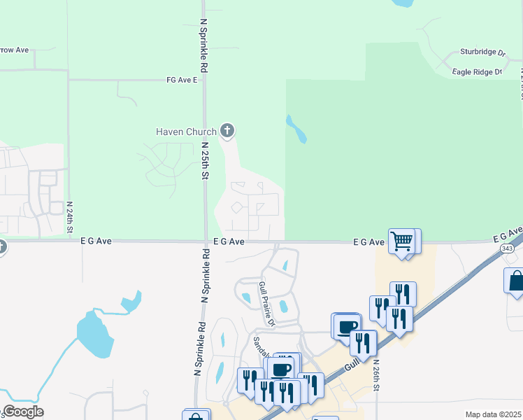 map of restaurants, bars, coffee shops, grocery stores, and more near 5066 Meadows Boulevard in Kalamazoo