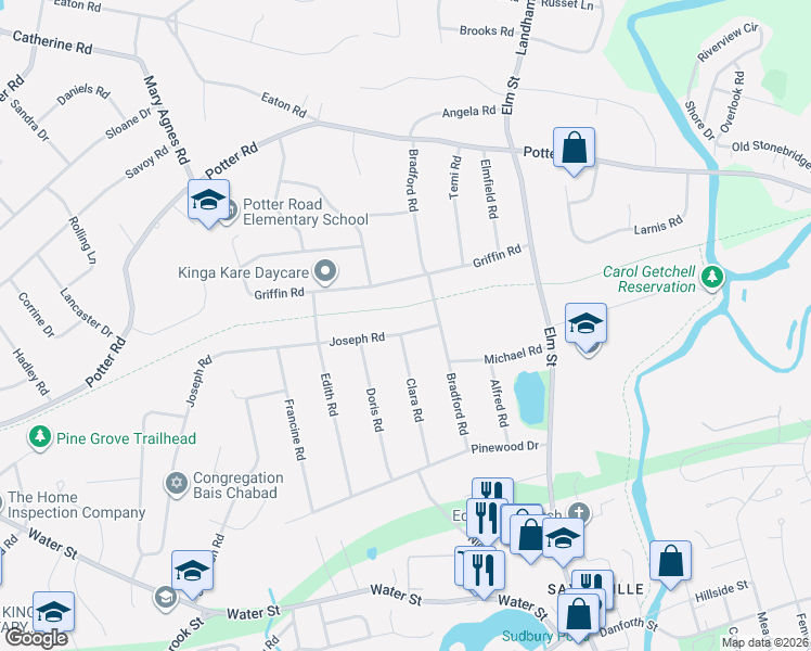 map of restaurants, bars, coffee shops, grocery stores, and more near 11 Joseph Road in Framingham
