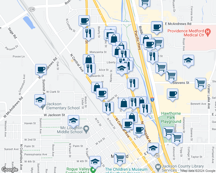 map of restaurants, bars, coffee shops, grocery stores, and more near 835 Niantic Street in Medford