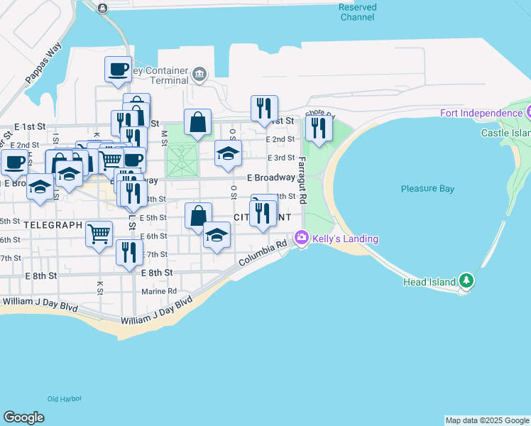map of restaurants, bars, coffee shops, grocery stores, and more near 883 East 4th Street in Boston