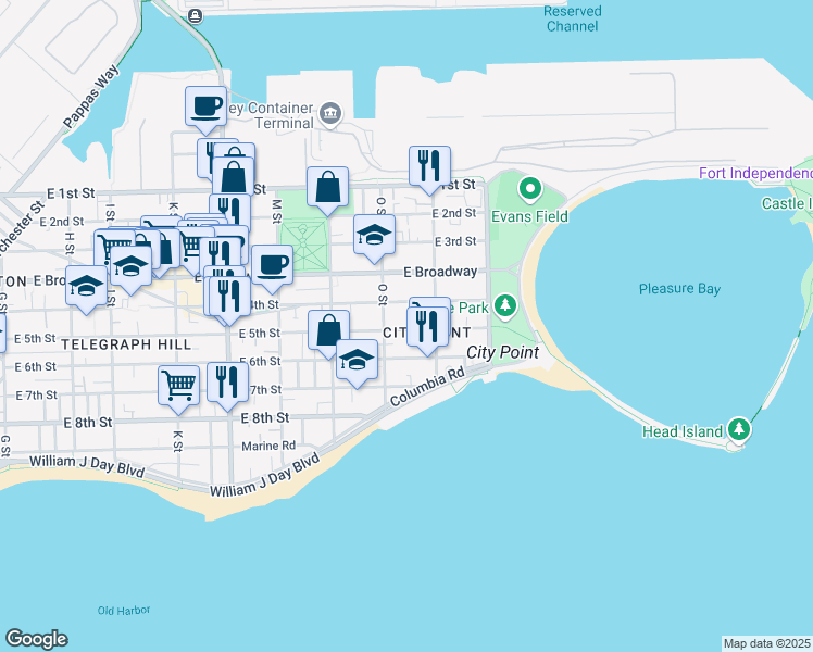 map of restaurants, bars, coffee shops, grocery stores, and more near 883 East 4th Street in Boston