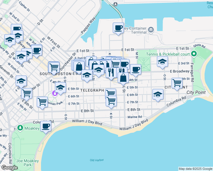 map of restaurants, bars, coffee shops, grocery stores, and more near 657 East 4th Street in Boston