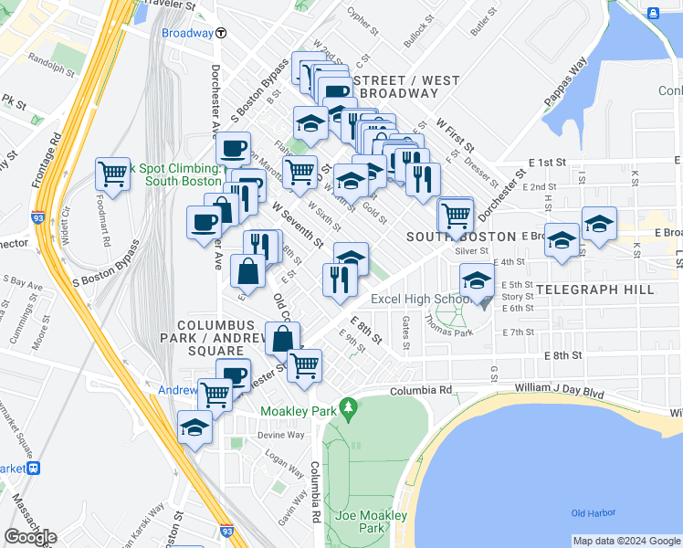 map of restaurants, bars, coffee shops, grocery stores, and more near 11 Loring Street in Boston
