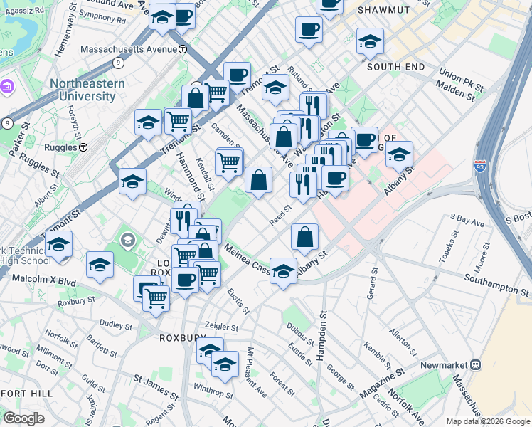 map of restaurants, bars, coffee shops, grocery stores, and more near in Boston