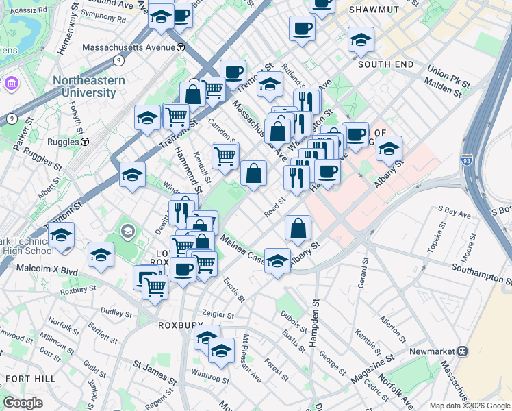 map of restaurants, bars, coffee shops, grocery stores, and more near in Boston