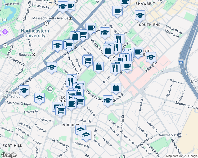 map of restaurants, bars, coffee shops, grocery stores, and more near in Boston