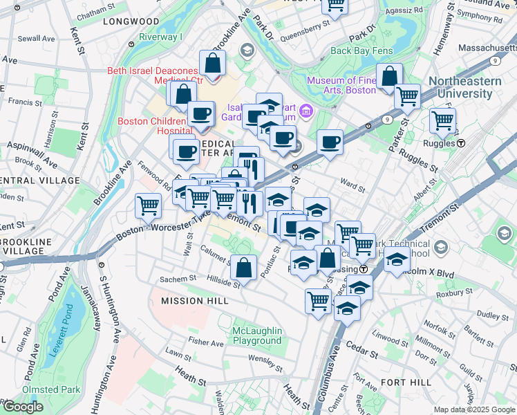 map of restaurants, bars, coffee shops, grocery stores, and more near 31 Worthington Street in Boston