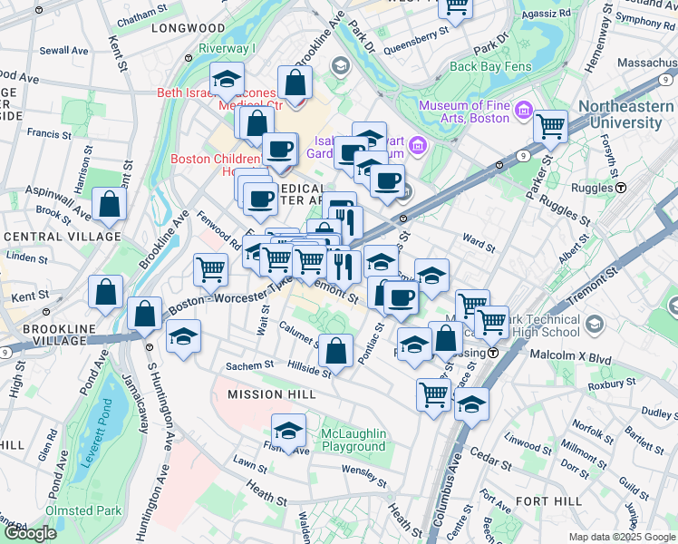 map of restaurants, bars, coffee shops, grocery stores, and more near in Boston