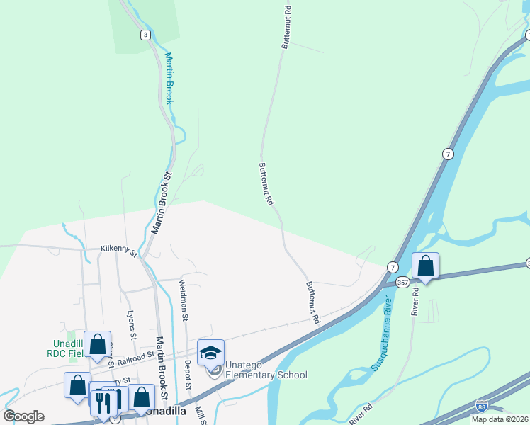 map of restaurants, bars, coffee shops, grocery stores, and more near 11 Butternut Road in Unadilla
