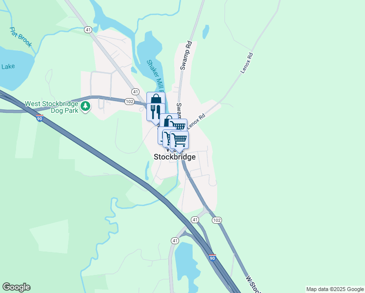 map of restaurants, bars, coffee shops, grocery stores, and more near 9 Main Street in West Stockbridge