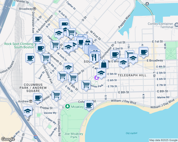 map of restaurants, bars, coffee shops, grocery stores, and more near in Boston