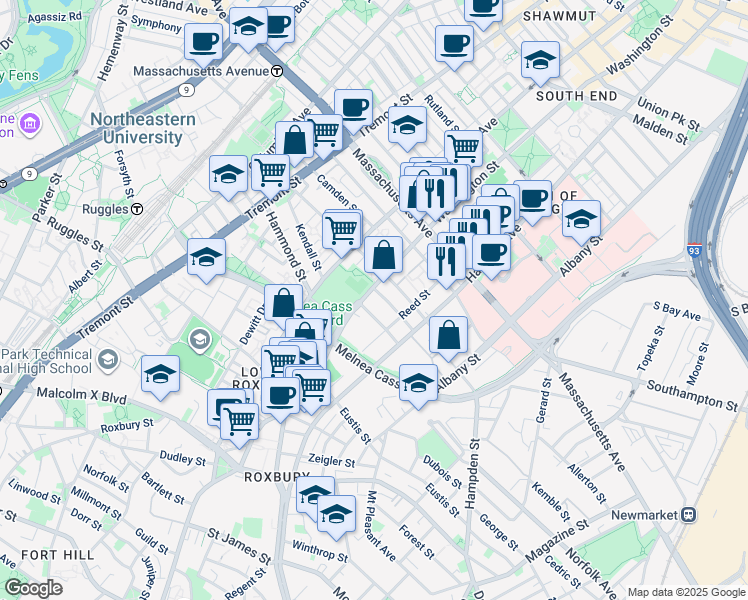 map of restaurants, bars, coffee shops, grocery stores, and more near in Boston