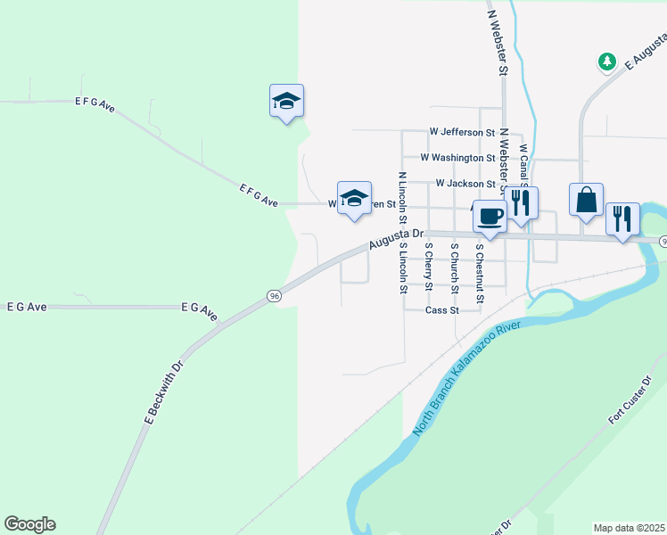 map of restaurants, bars, coffee shops, grocery stores, and more near 712 West Michigan Avenue in Augusta