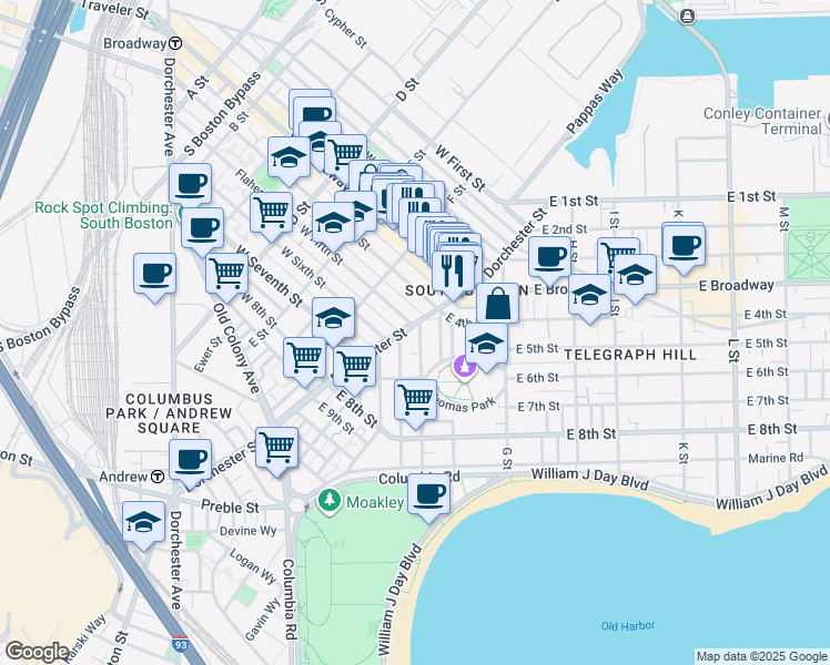 map of restaurants, bars, coffee shops, grocery stores, and more near in Boston