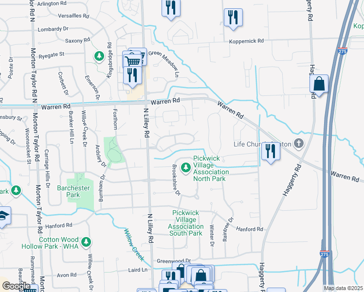 map of restaurants, bars, coffee shops, grocery stores, and more near 42162 Saratoga Circle in Canton