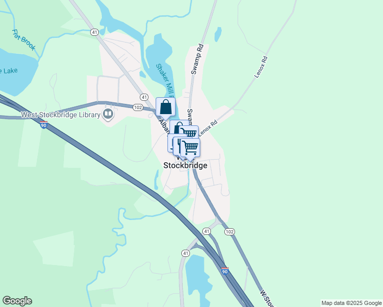 map of restaurants, bars, coffee shops, grocery stores, and more near 9 Main Street in West Stockbridge