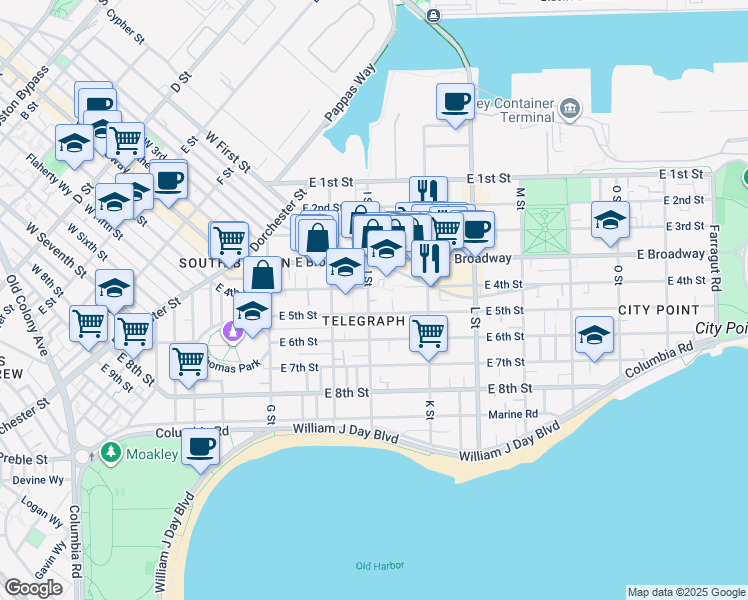 map of restaurants, bars, coffee shops, grocery stores, and more near in Boston