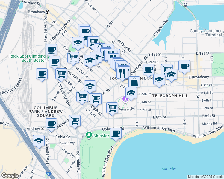 map of restaurants, bars, coffee shops, grocery stores, and more near in Boston