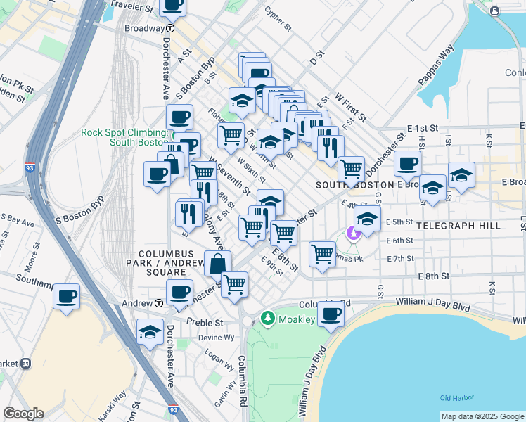 map of restaurants, bars, coffee shops, grocery stores, and more near 11 Loring Street in Boston