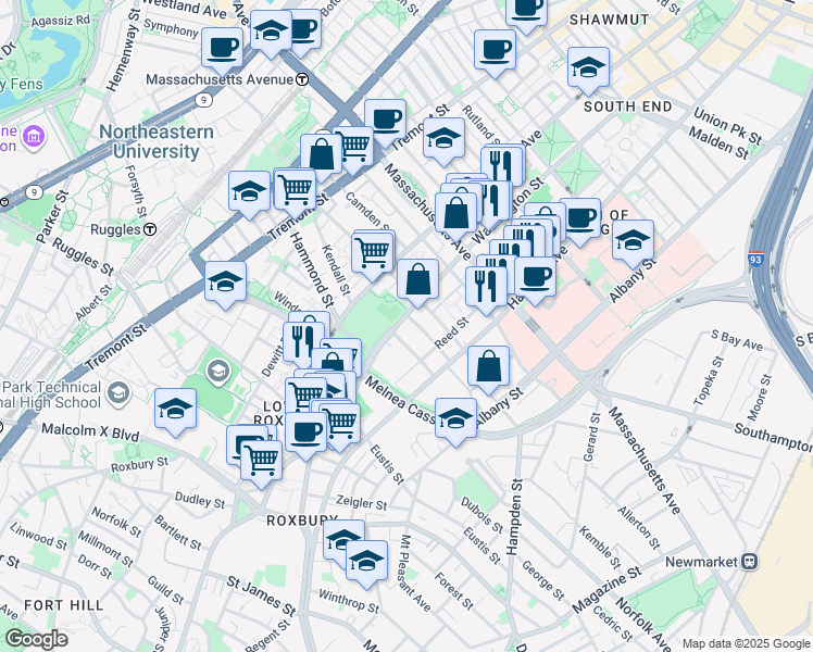 map of restaurants, bars, coffee shops, grocery stores, and more near in Boston