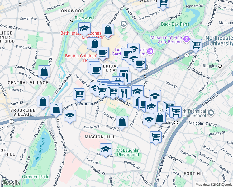 map of restaurants, bars, coffee shops, grocery stores, and more near in Boston