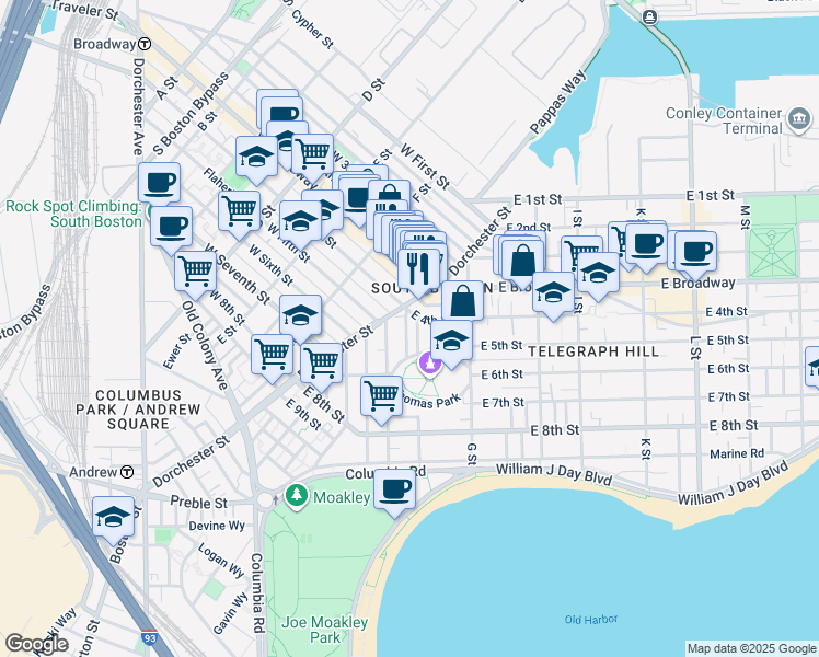 map of restaurants, bars, coffee shops, grocery stores, and more near 475 East 4th Street in Boston
