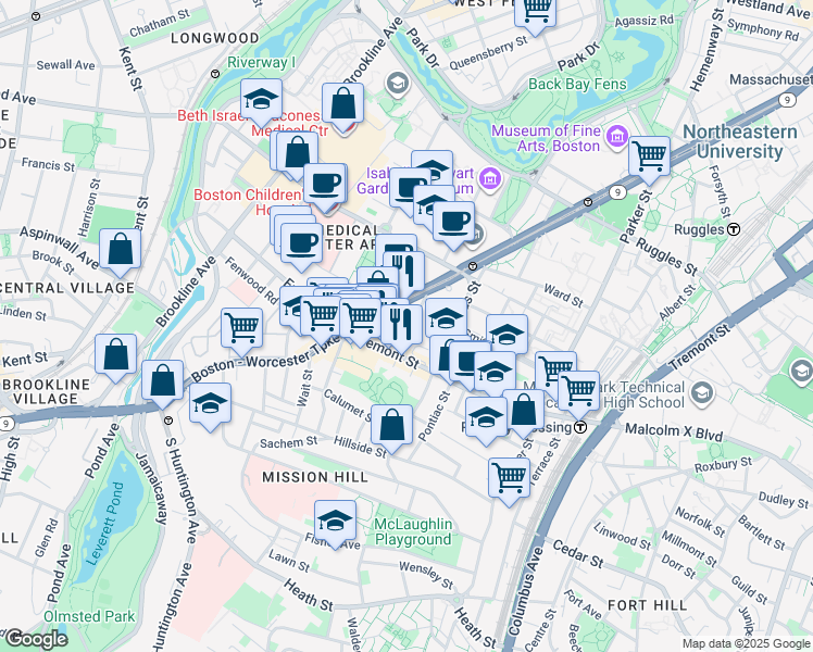 map of restaurants, bars, coffee shops, grocery stores, and more near in Boston