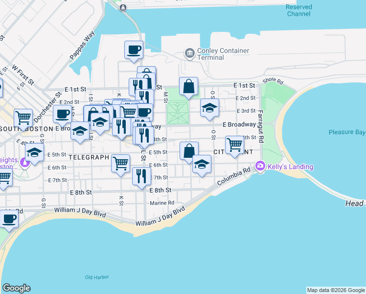 map of restaurants, bars, coffee shops, grocery stores, and more near 779 East 4th Street in Boston