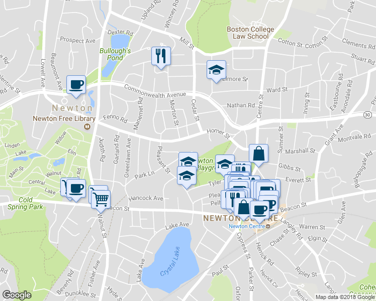 map of restaurants, bars, coffee shops, grocery stores, and more near 56 Chapin Road in Newton