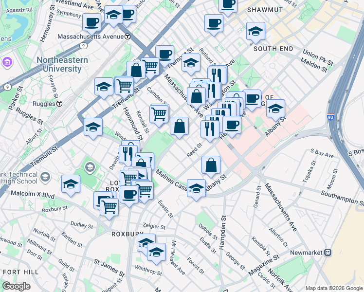map of restaurants, bars, coffee shops, grocery stores, and more near in Boston