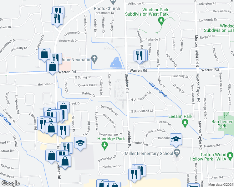 map of restaurants, bars, coffee shops, grocery stores, and more near 44521 North Umberland Circle in Canton