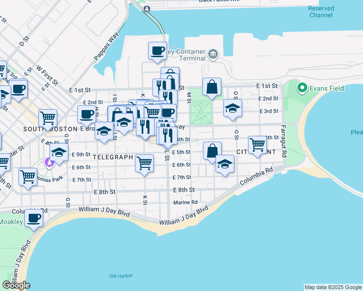 map of restaurants, bars, coffee shops, grocery stores, and more near 309 Emerson Street in Boston