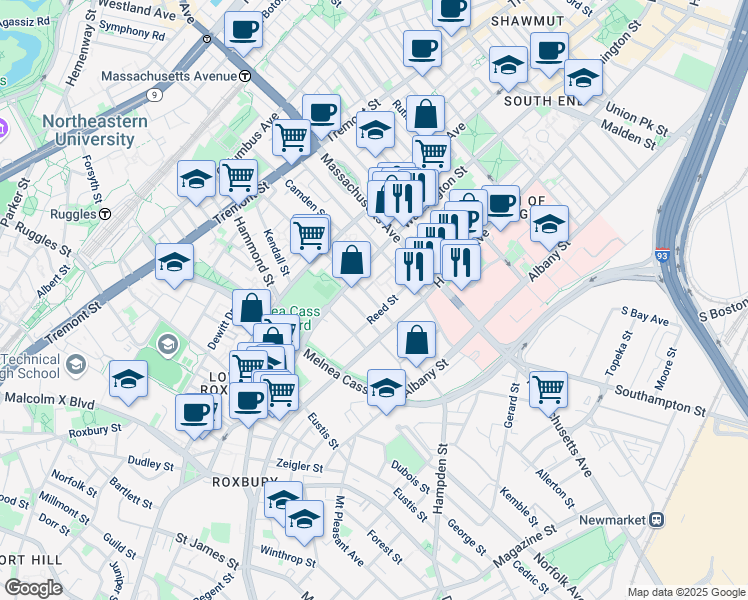 map of restaurants, bars, coffee shops, grocery stores, and more near 20 East Lenox Street in Boston