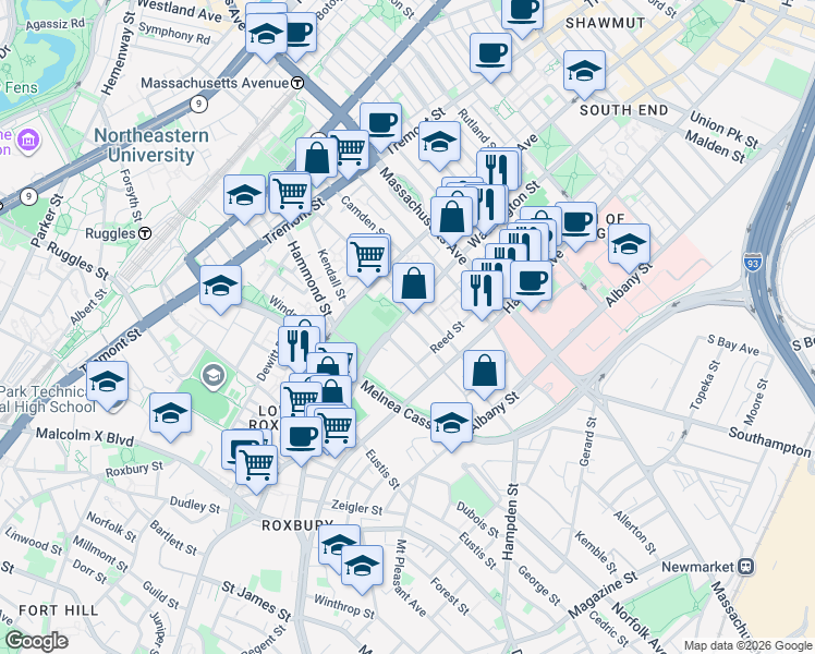 map of restaurants, bars, coffee shops, grocery stores, and more near in Boston