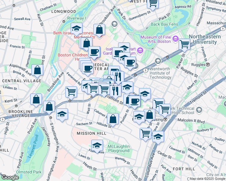map of restaurants, bars, coffee shops, grocery stores, and more near in Boston