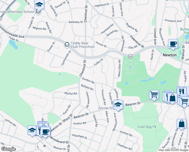 map of restaurants, bars, coffee shops, grocery stores, and more near 70 Helene Road in Newton