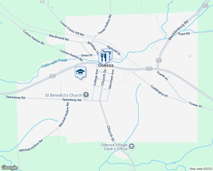 map of restaurants, bars, coffee shops, grocery stores, and more near 305 Church Street in Odessa