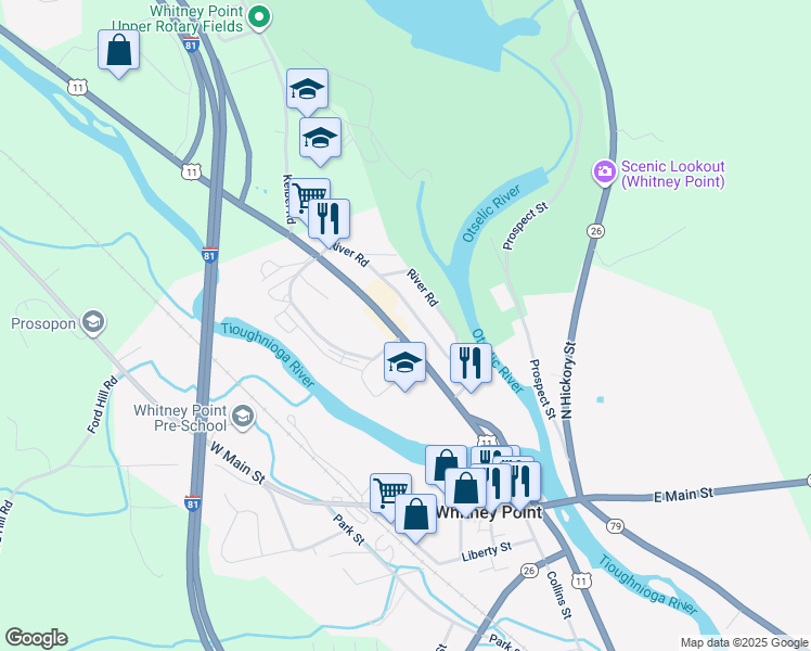 map of restaurants, bars, coffee shops, grocery stores, and more near 2906 U.S. 11 in Whitney Point