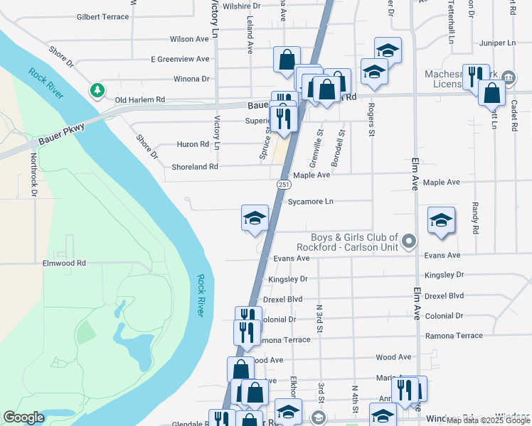 map of restaurants, bars, coffee shops, grocery stores, and more near 7518 North 2nd Street in Machesney Park