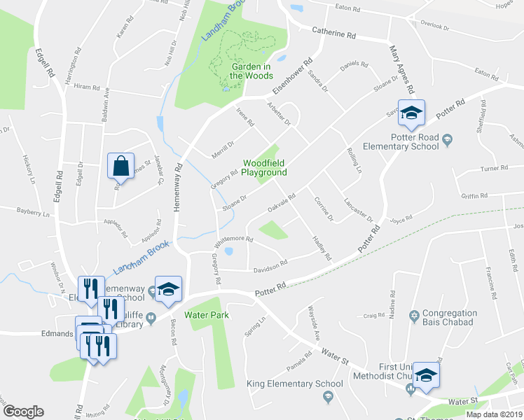 map of restaurants, bars, coffee shops, grocery stores, and more near 24 Oakvale Road in Framingham