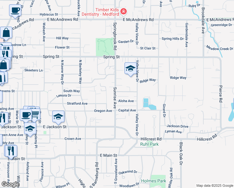 map of restaurants, bars, coffee shops, grocery stores, and more near 2100 Harrison Ave in Medford
