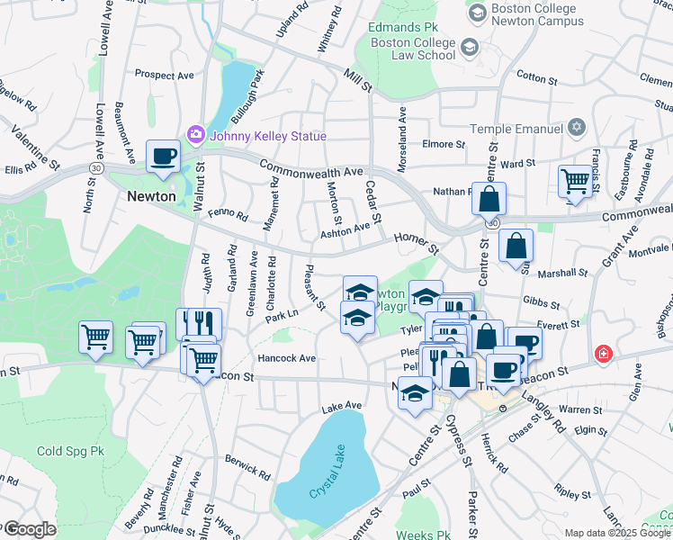 map of restaurants, bars, coffee shops, grocery stores, and more near 26 Stafford Road in Newton
