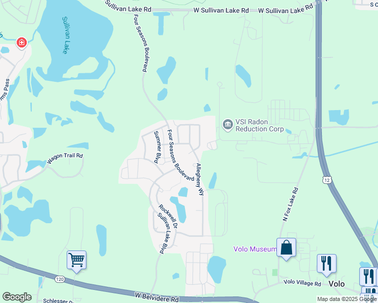 map of restaurants, bars, coffee shops, grocery stores, and more near 32388 Allegheny Way in Lakemoor