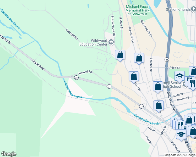 map of restaurants, bars, coffee shops, grocery stores, and more near in Hornell