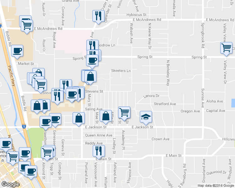 map of restaurants, bars, coffee shops, grocery stores, and more near 543 Bessie Street in Medford
